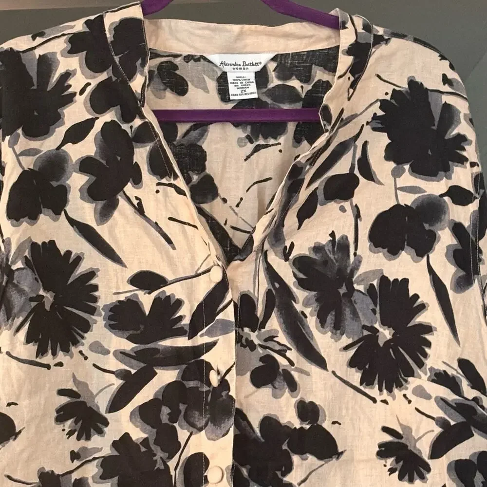 Alexandra Bartlett 100% Linen Woman’s 2X Button Up Tunic Top Blouse 3/4 Sleeve - Picture 2 of 10